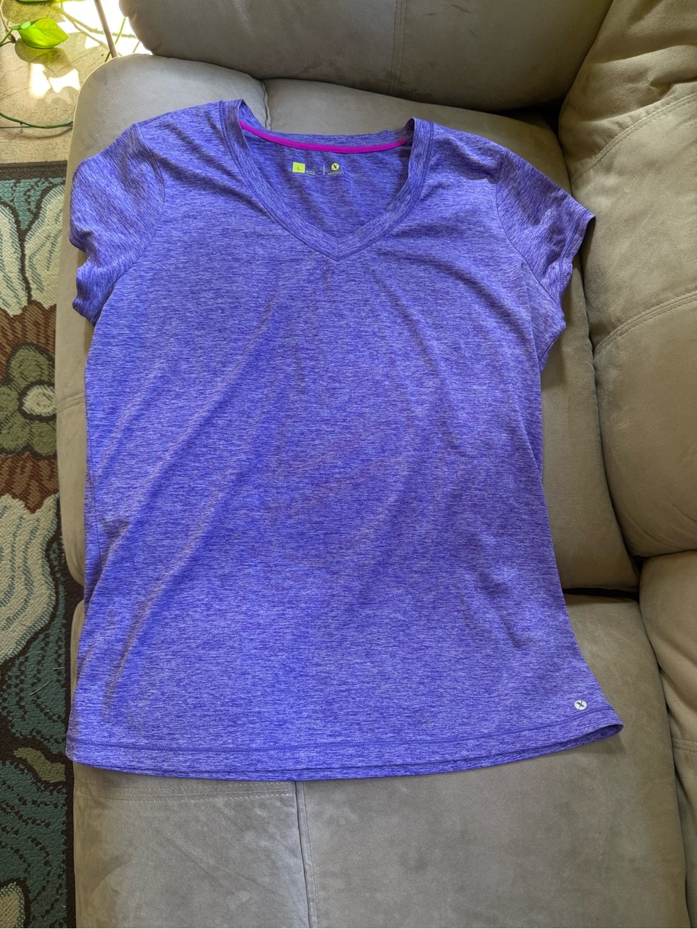 Xersion Purple Heather V‑Neck Short Sleeve Workout Tee